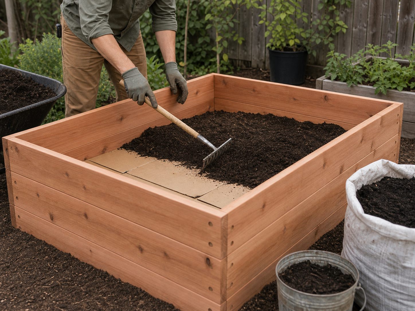 Leveled, lined, and filled in layers, ready to plant.